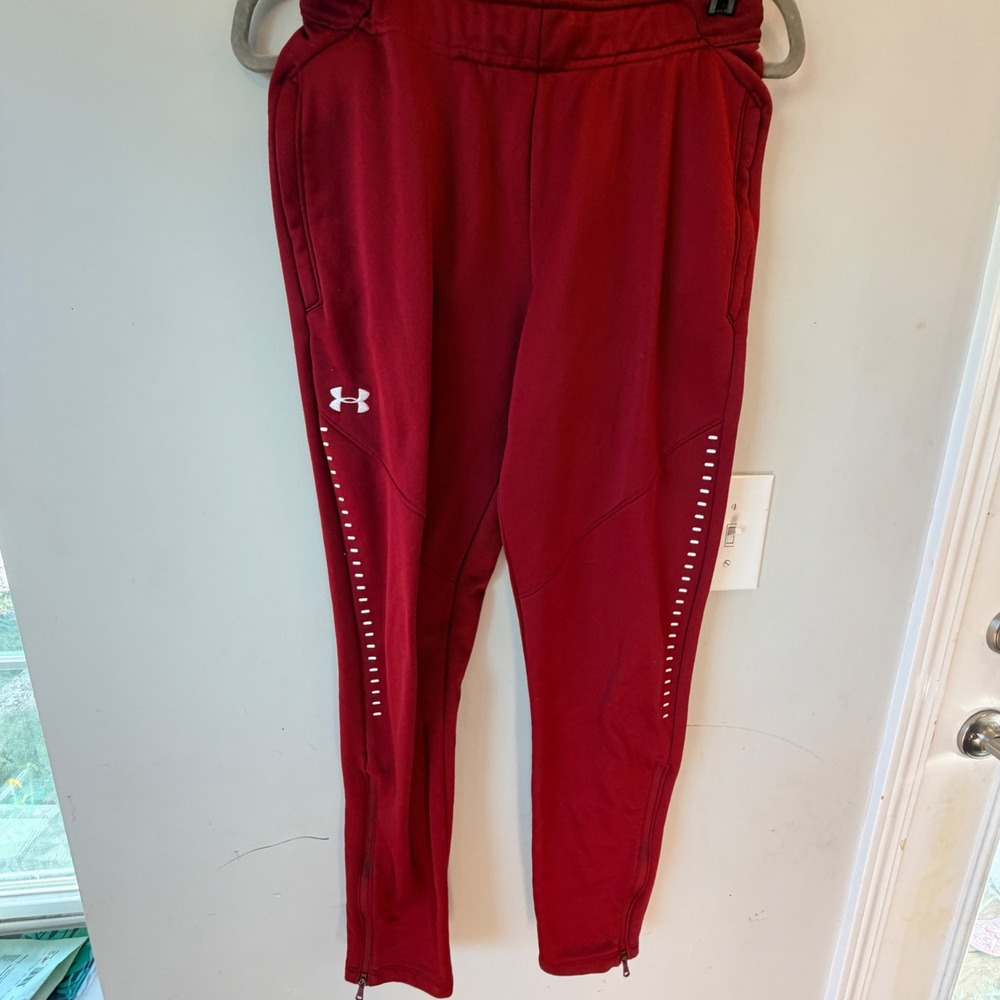 Under Armour ColdGear Sweatpants Mens XS Red Ankle Zip Athletic Gorpcore